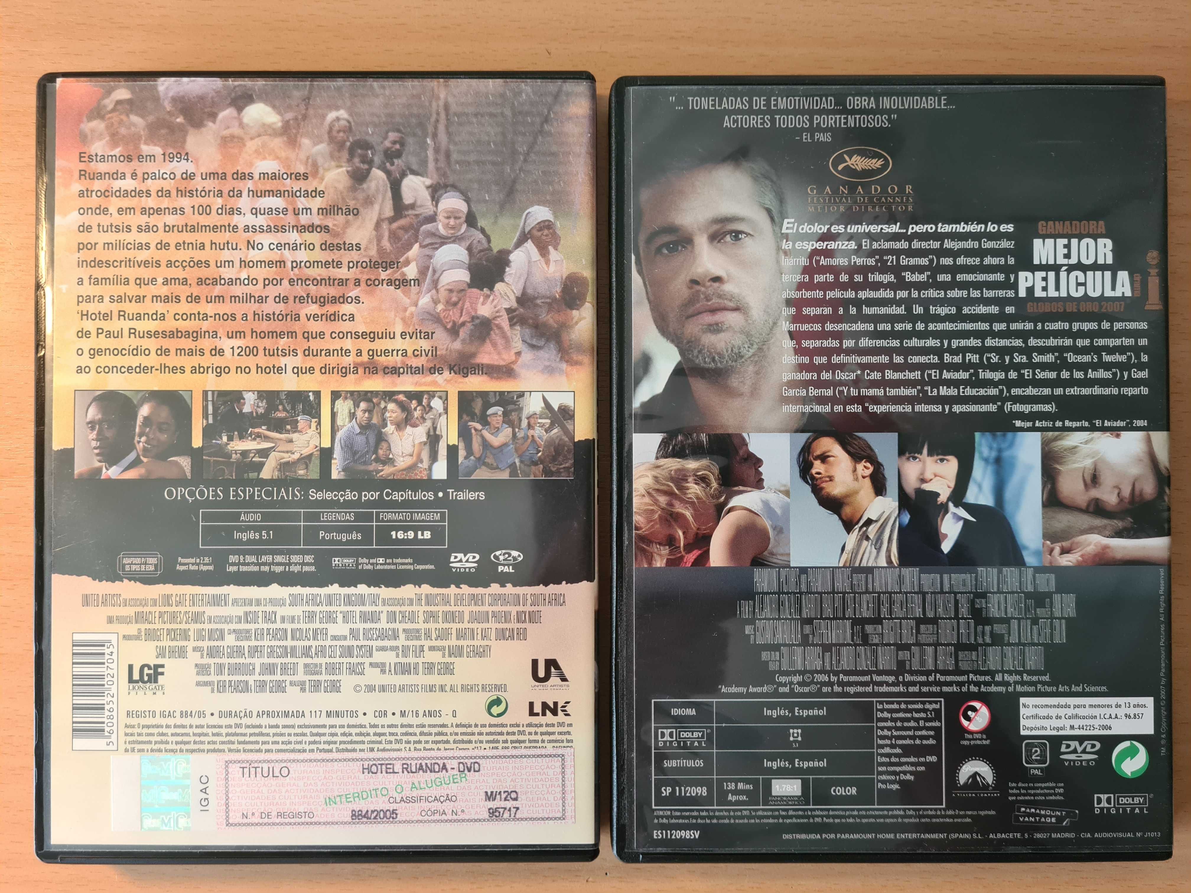 2 filmes em DVD sobre guerras: "Hotel Ruanda" e "Babel"