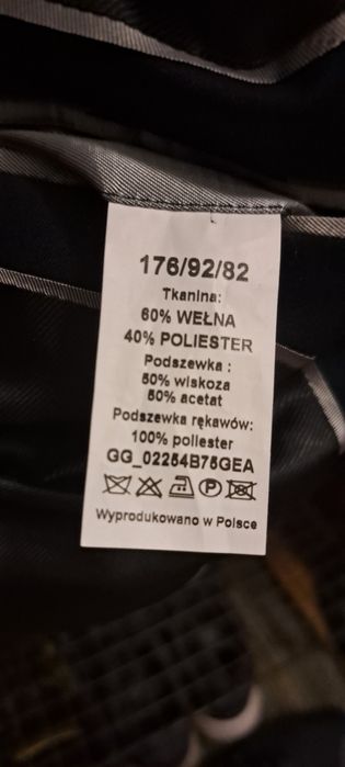 Garnitur granatowy wzrost 176 slim 60% wełna