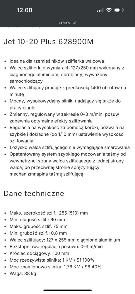 Szlifierka walcowa 230V 10-20 Plus Jet 628900M