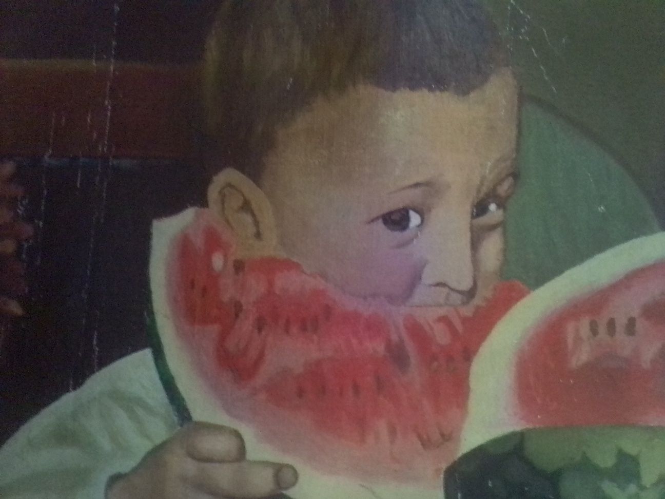 Картина капризным детям "Мальчик, поедающий арбуз" холст масло 62х45см