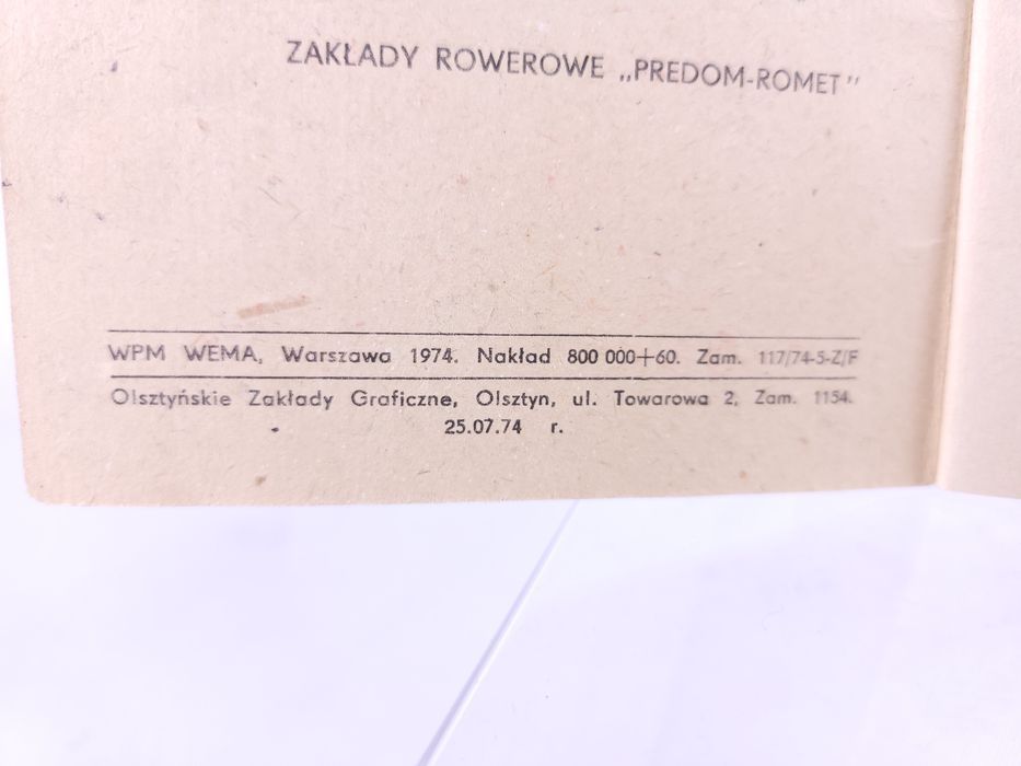 Instrukcja Obsługi Romet Czajka Sokół Karat Wagant 1974 rok