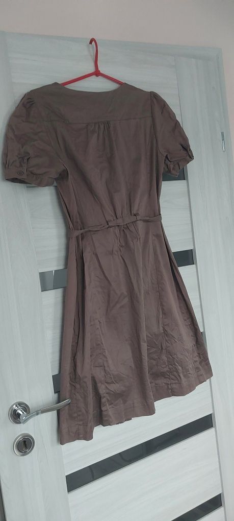 Sukienka rozpinana brazowa z paskiem S  M H&M