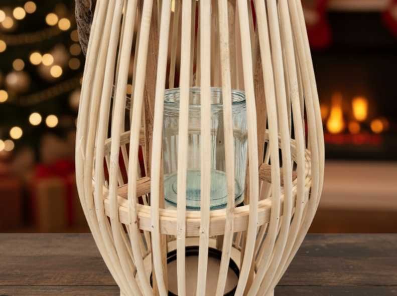 BOHO Lampion bambusowy drewniany Naturalny Tarasowy 30cm