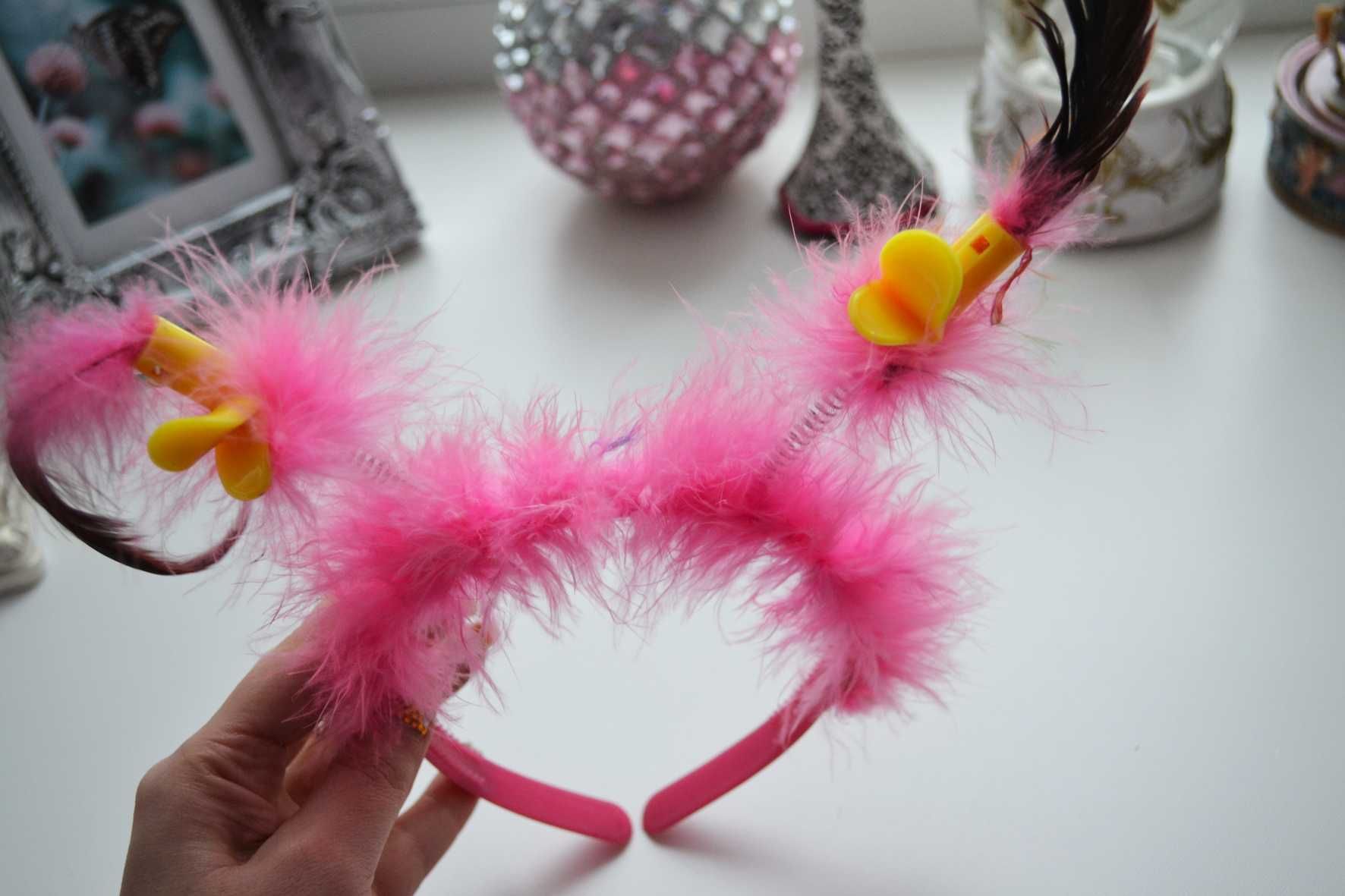 Розовый обруч для девочки с перьями фламинго