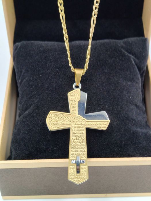 Aisadi łańcuszek złoty męski stal szlachetna z krzyżem. Stylowy