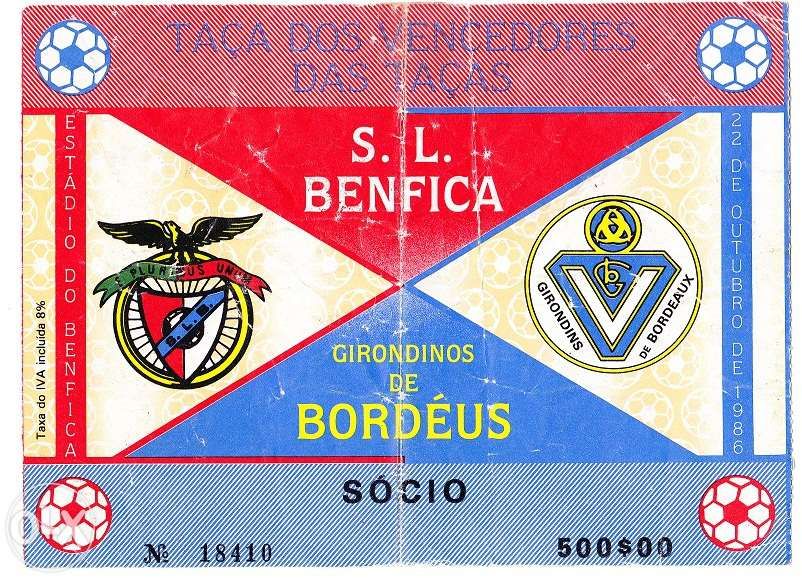 Bilhete Futebol - Benfica - Bordéus 1986