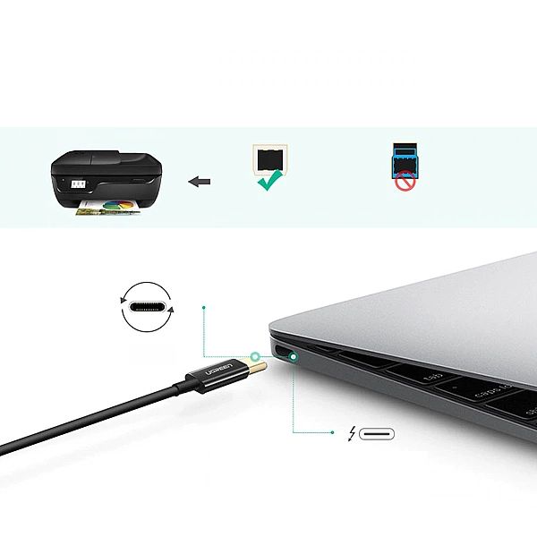 Ugreen kabel przewód do drukarki USB-C - USB-B 480Mb/s 2m czarny (US24