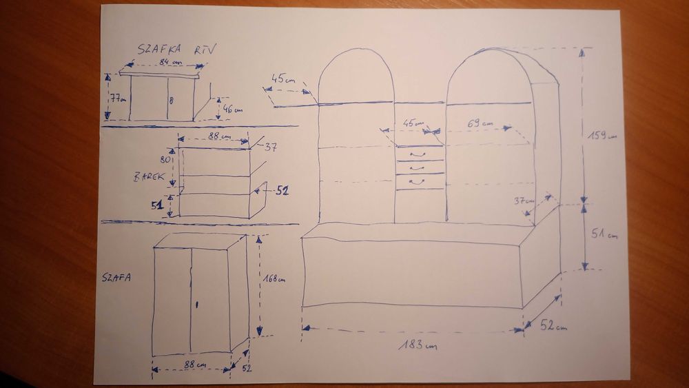Meble vintage do salonu, zestaw, komplet, meblościanka - szafa witryny