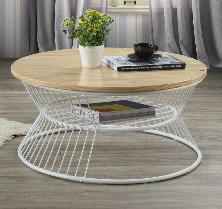 Stolik kawowy loft metal blat drewno naturalne drewniany
