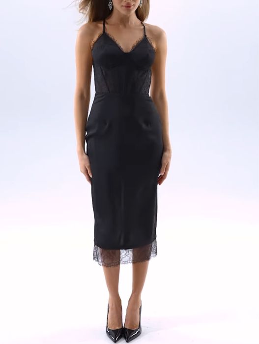 Корсетна сукня з атласною спідницей gepur