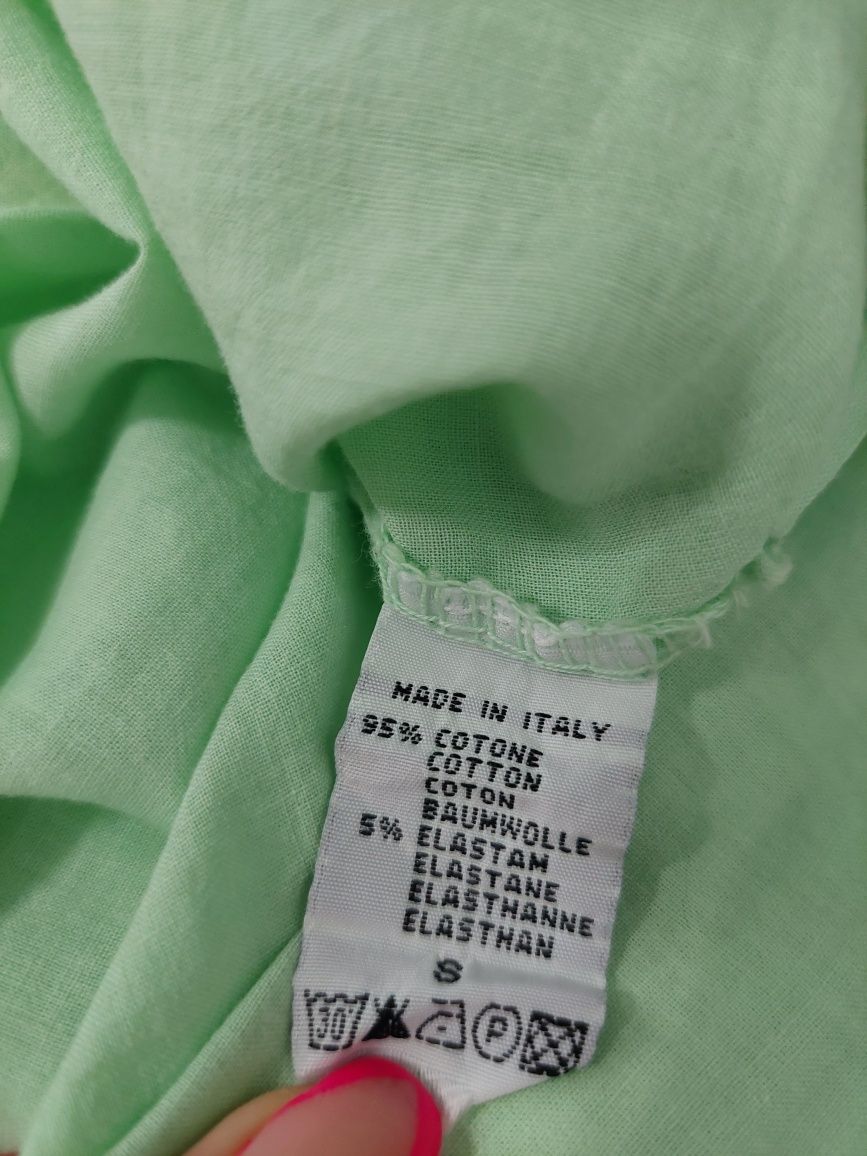 Miętowa bawełniana bluzka koszula włoska regulowany rękaw uni