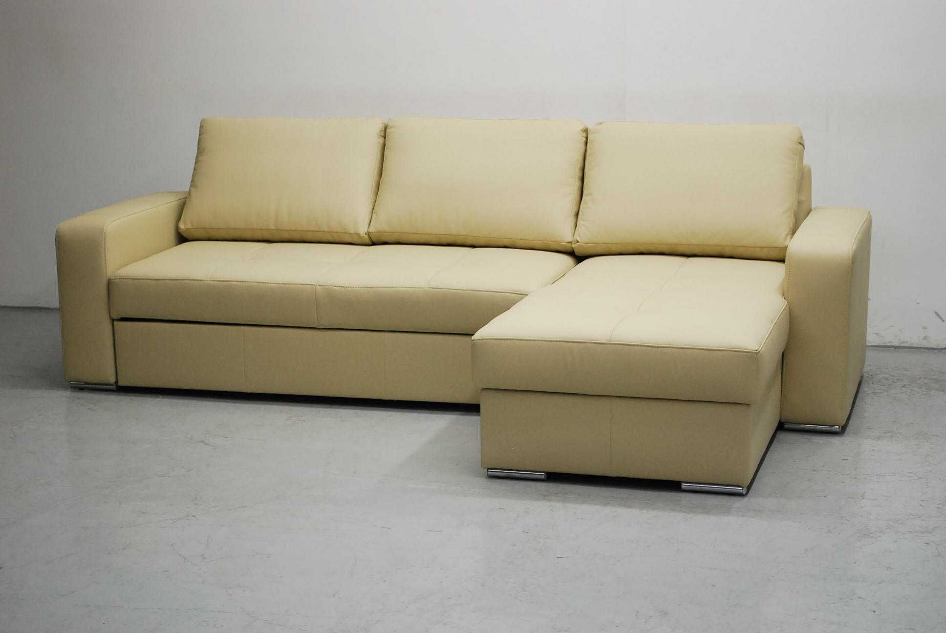 FLO skóra naturalna narożnik funkcja spania pojemnk 1100 beż sofa kana