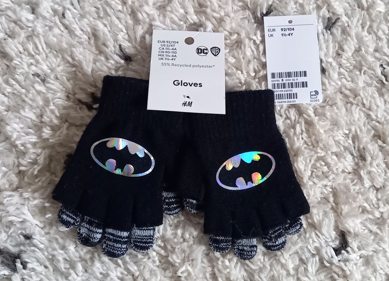 H&M rękawiczki Batman nowe 92/104 komplet zestaw mitenki