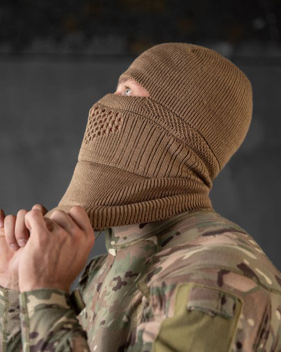 Тактична військова зимова шапка балаклава в'язана койот / олива