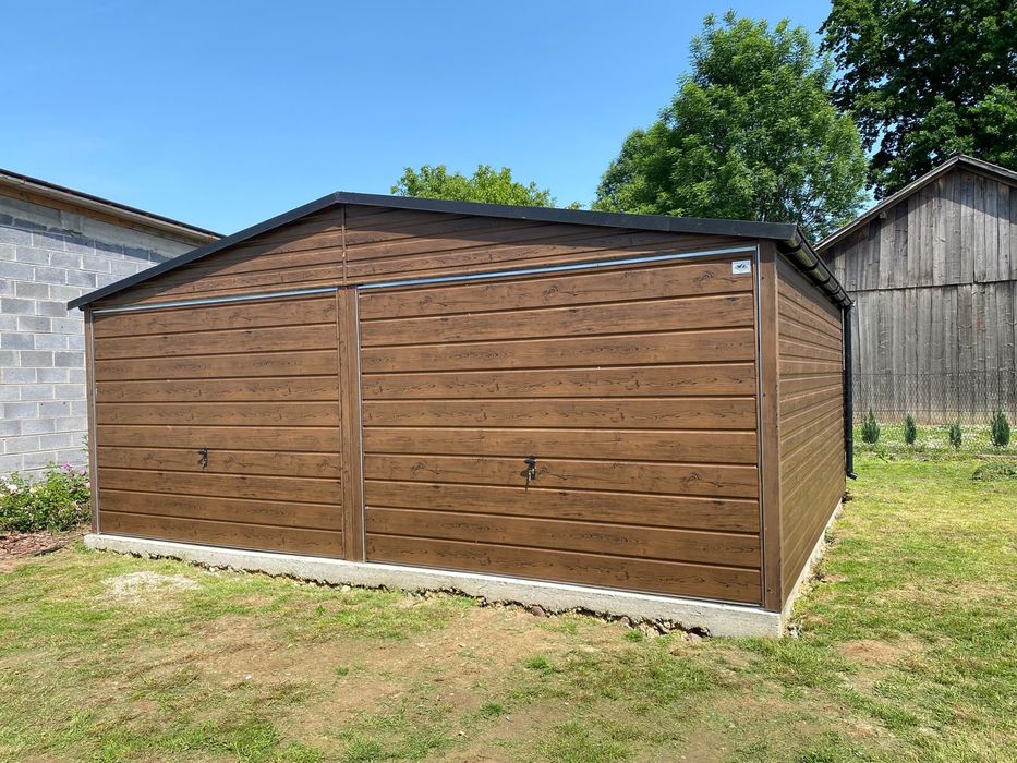 Garaż blaszany 6x5, drewnopodobny, profil zamknięty ocynkowany.