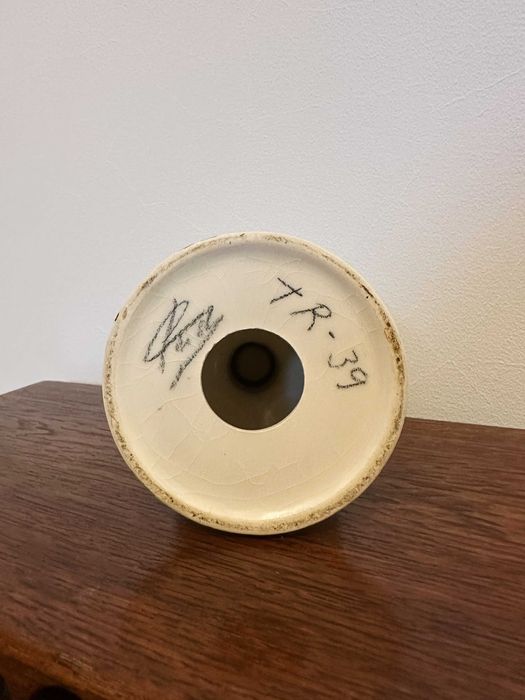 Castiçal em cerâmica, pintado à mão - vintage