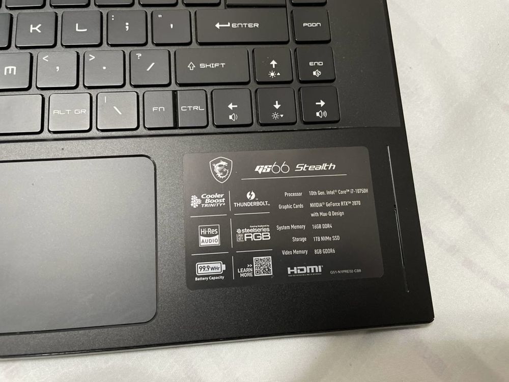 MSI GS66 Stealth MS-16V1 15.6" i7-10750H RTX 2070 16/1TB