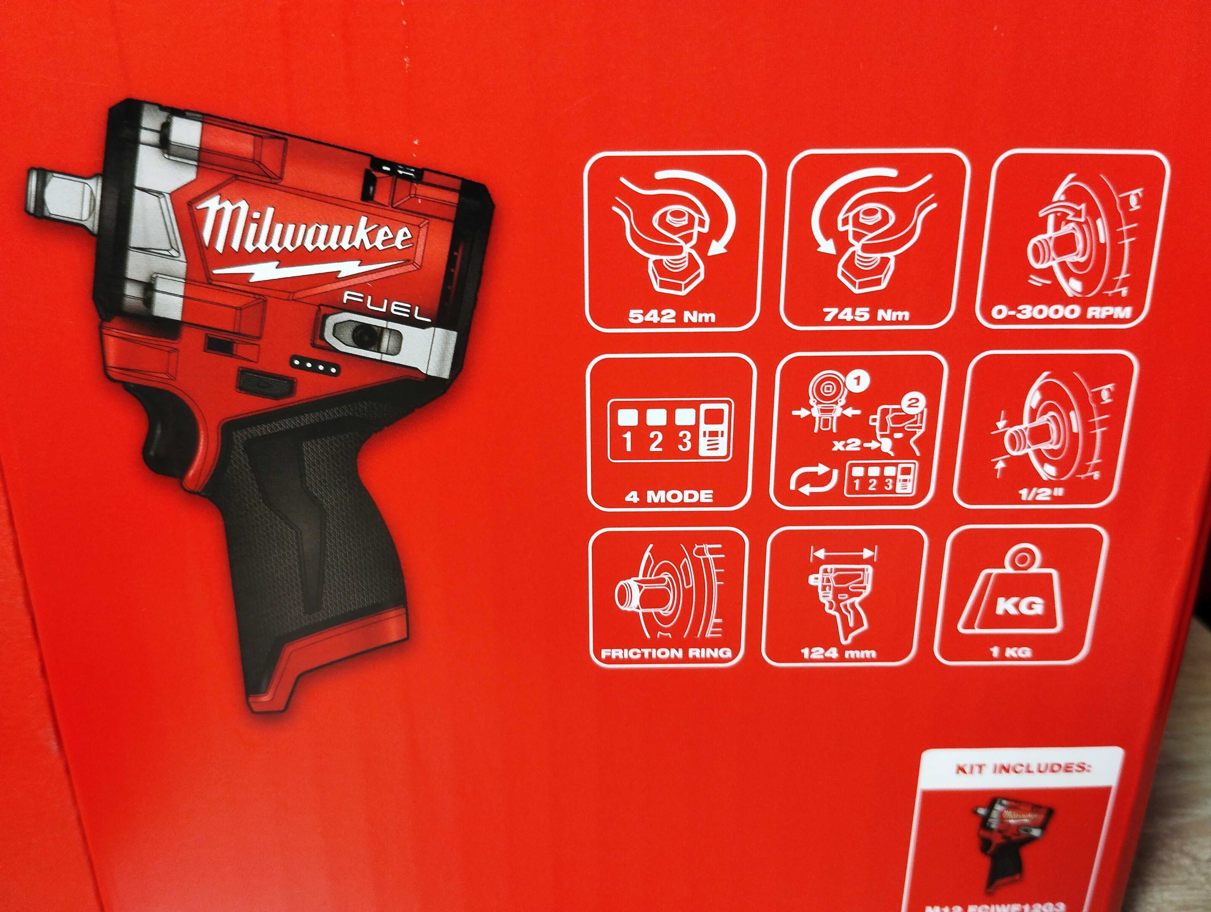 Milwaukee klucz udarowy 1/2'' o mocy 745Nm 12V NOWOŚĆ  FAKTURA VAT