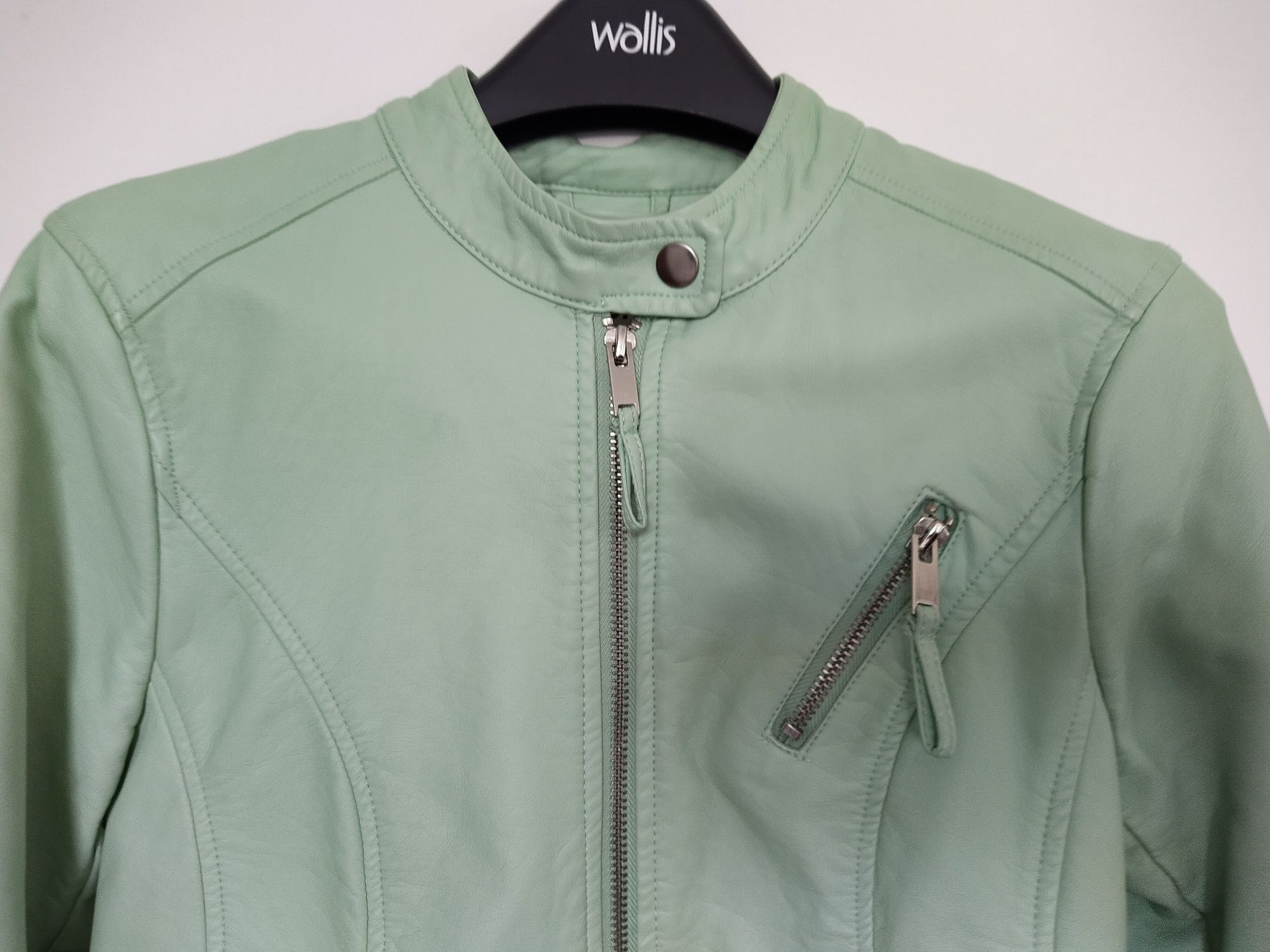 Kurtka skórzana VERO MODA, ramoneska, wiosenna, miętowa S 36
