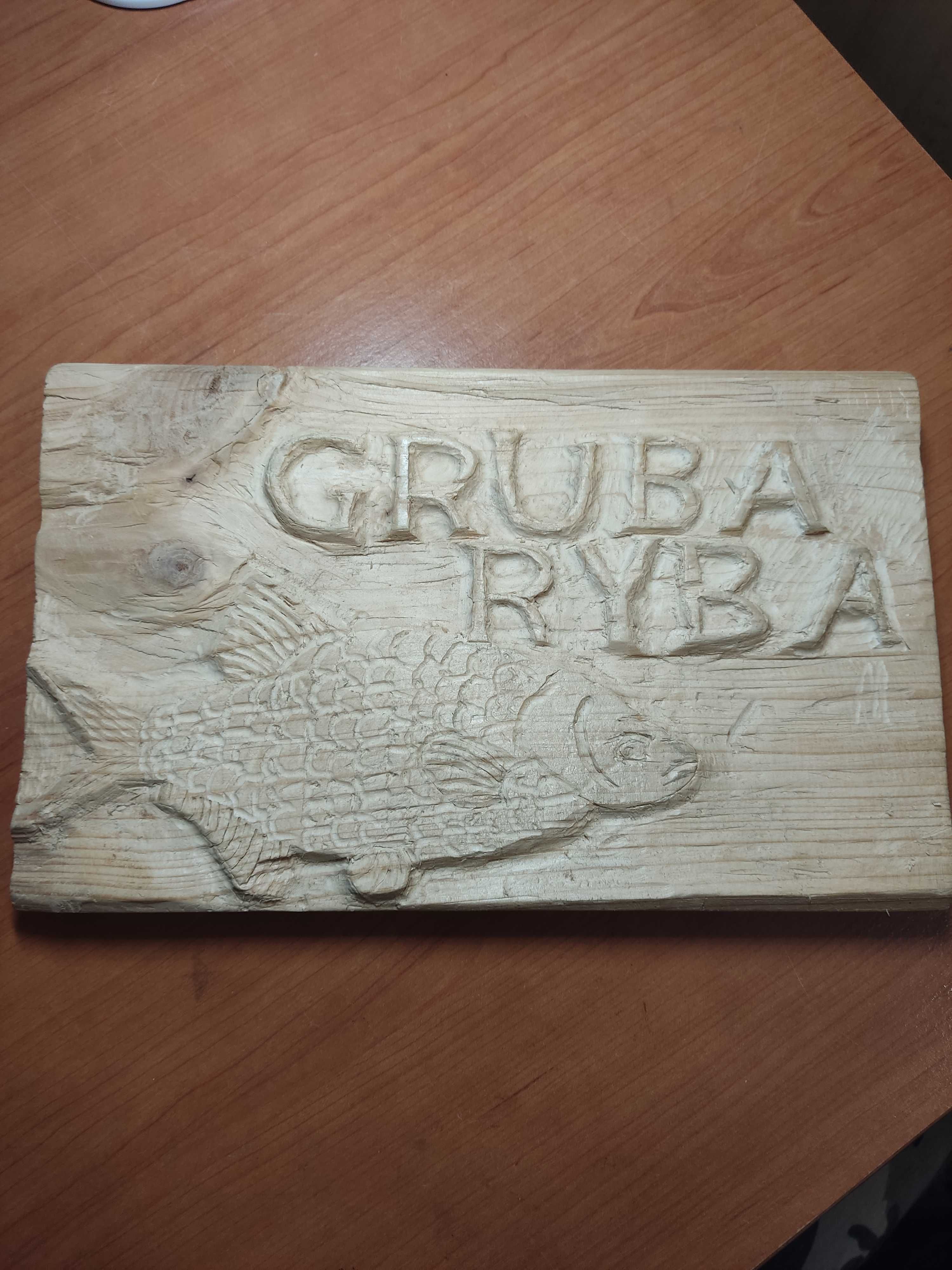 Płaskorzeźba GRUBA RYBA prezent dla wędkarza handmade DIY