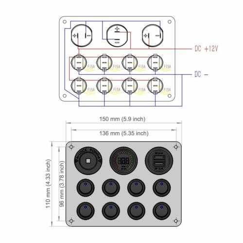 Painel de controle 12V 8 botões (Autocaravana / Campervan)