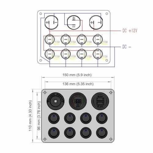 Painel controle 12 v 8 botões