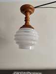 Mała lampa sufitowa z drewnianym uchwytem. Vintage, Retro, PRL
