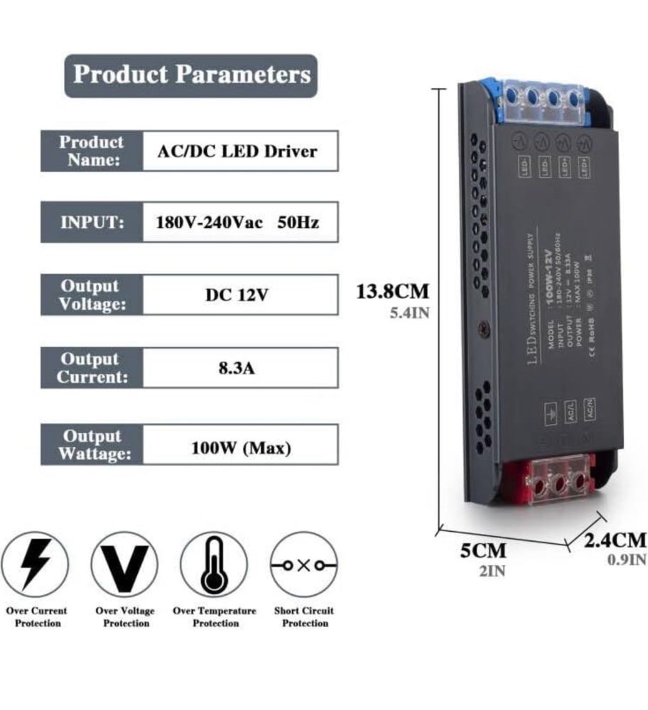 Sterownik zasilacza LED transformator 100W-12V IP20 (1)