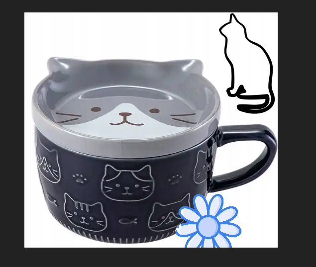 Kubek Kot Kotek ceramiczny z talerzykiem 350ml dla KOCIARY GRANATOWY