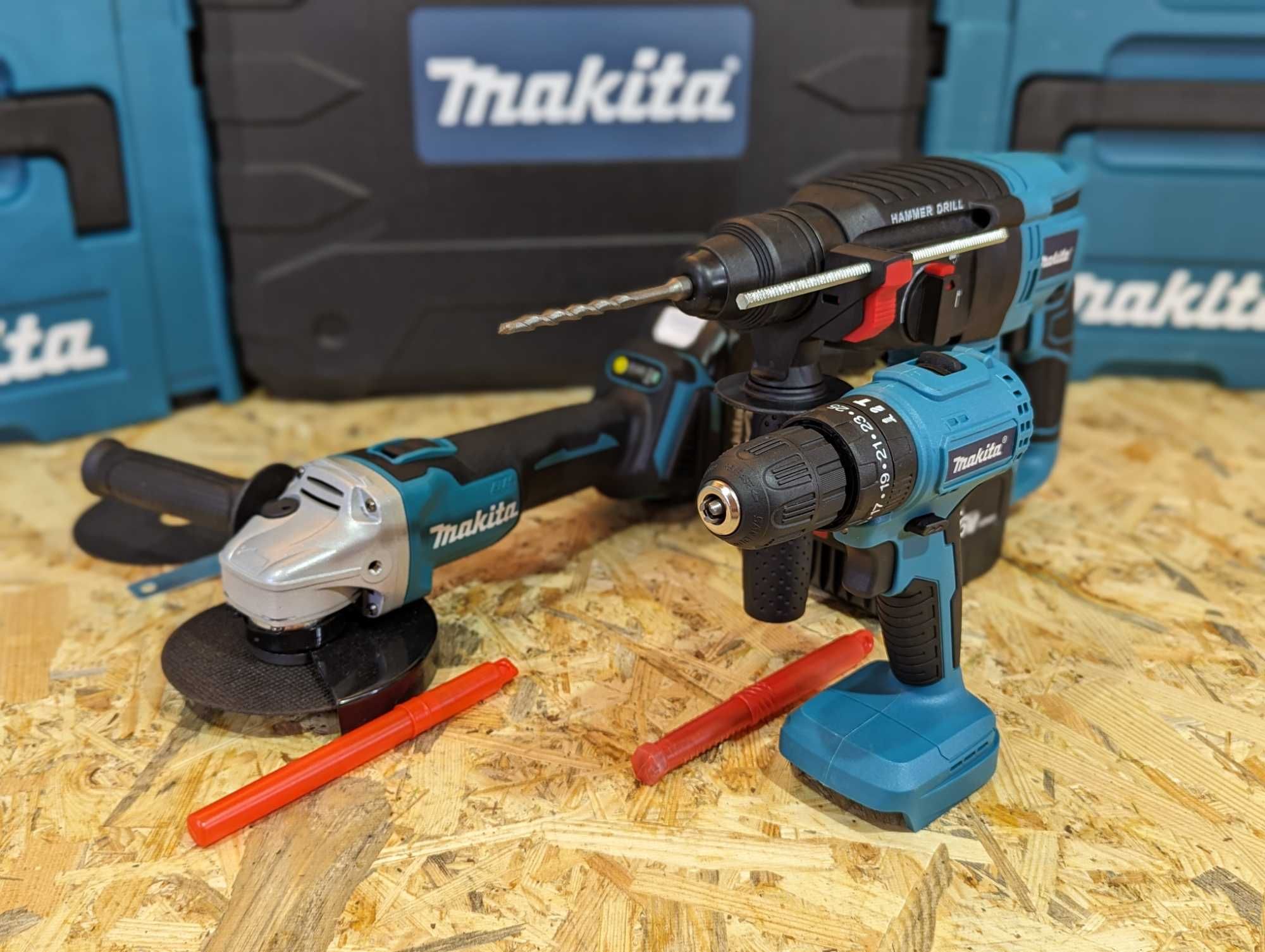 Makita Набір 3в1: Болгарка DGA504 Шуруповерт DHP485 Перфоратор DHR202