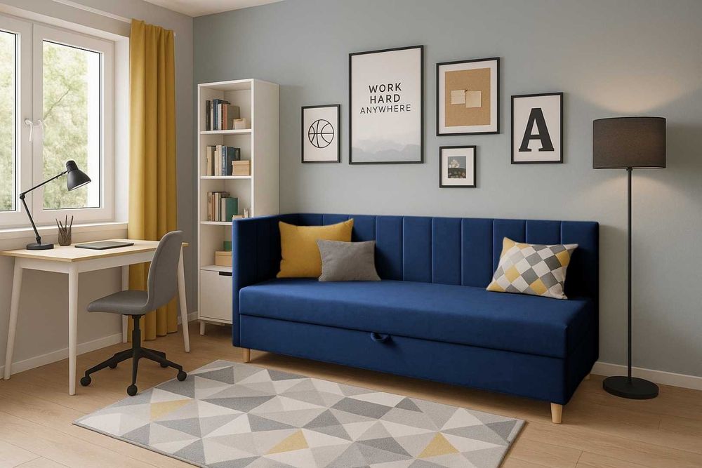 Tapczan Hugo. Kanapa, sofa łóżko jednoosobowe. Szybka dostawa, materac