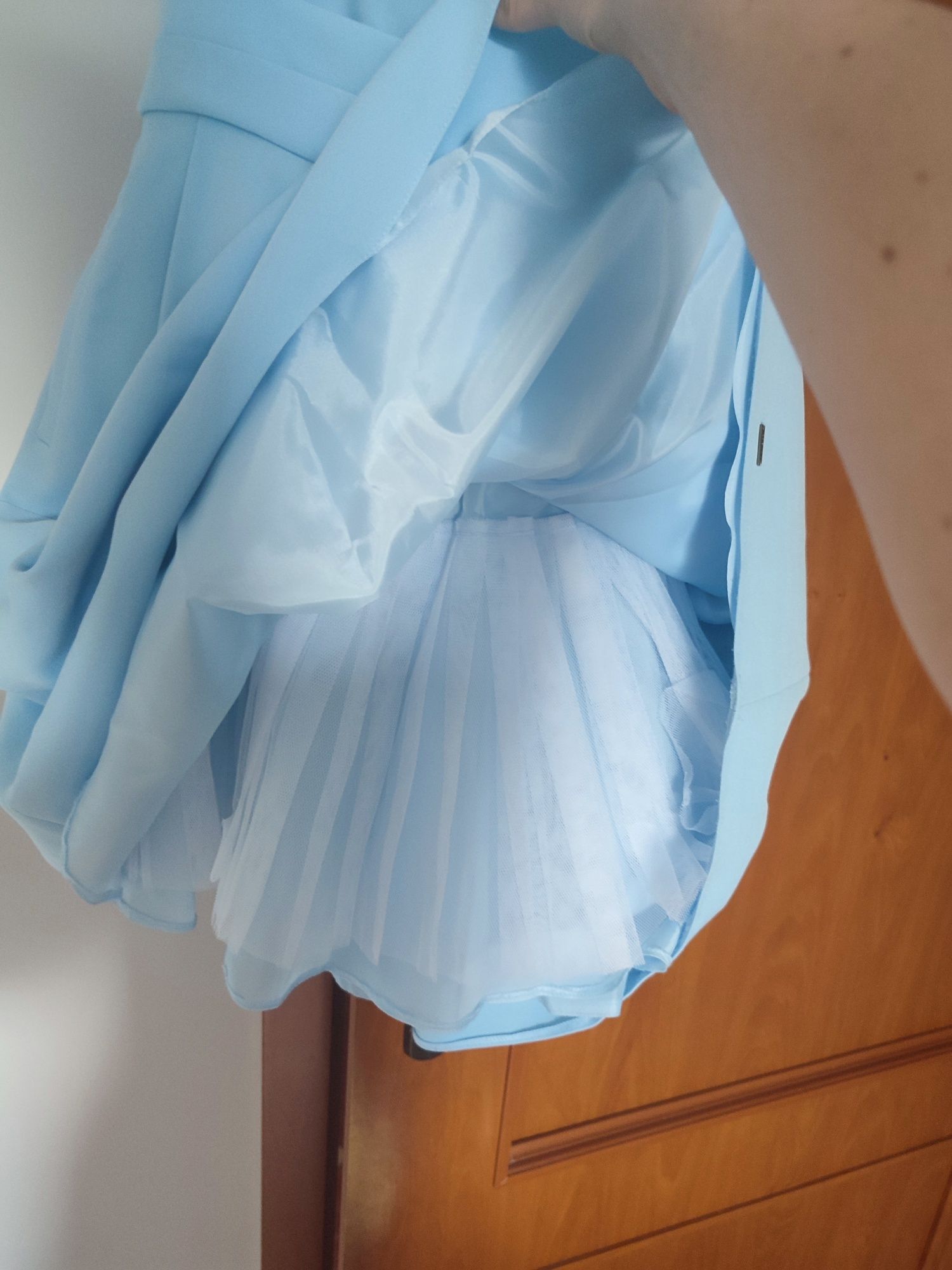 Niebieska krótka sukienka XS chrzciny komunia