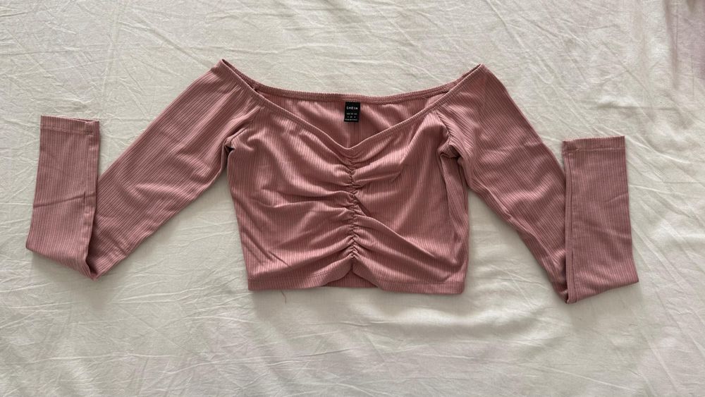 Top rosa claro de manga comprida