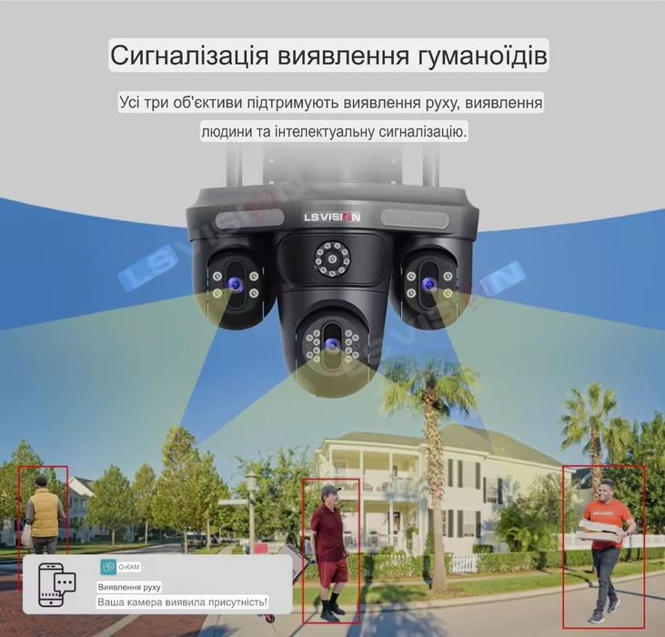 Wi-Fi IP камера видеонаблюдения 15МП 6K с тремя объективами, O-Kam Pro