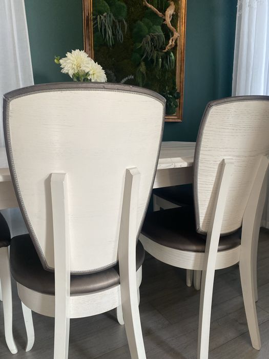 Stół dębowy bielony rozkładany plus 4 krzesła orland