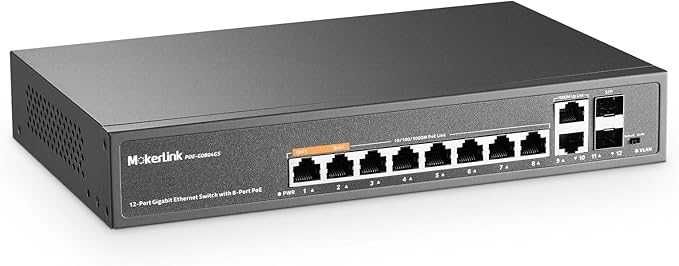 MokerLink Gigabit PoE 12 portów z 8 portami PoE+ 2x uplink,2x SFP 120W