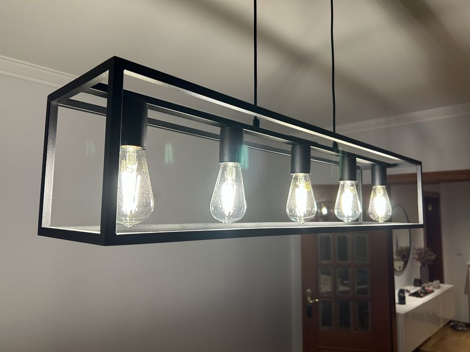 Candeeiro de teto suspenso preto com 5 lâmpadas