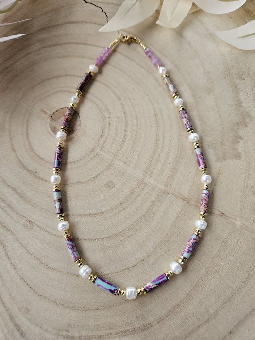 Naszyjnik kamienie naturalne Perły naturalne Jaspis Cesarski Hematyt