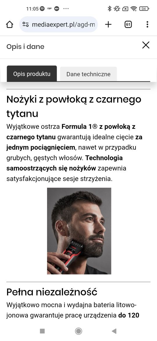 Rowenta Formula 1 Trymer golarka maszynka do wlosow brody