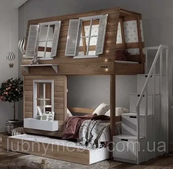 Ліжко двоярусне, двоповерхове, двухъярусная деревянная кровать Капучин
