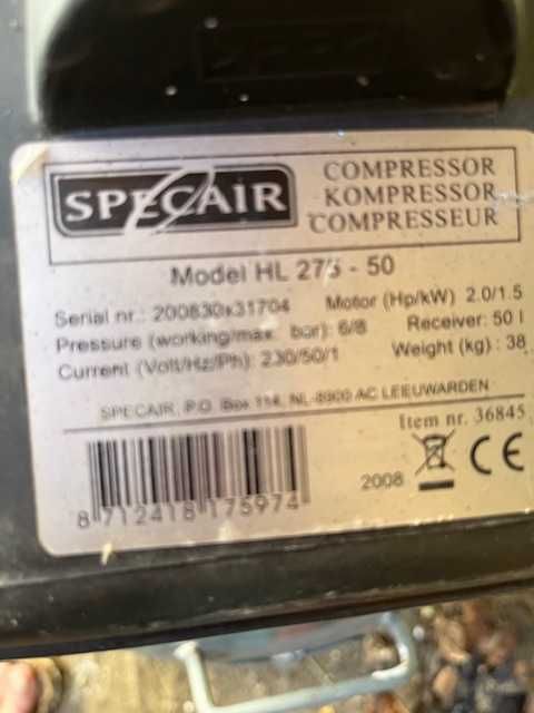Kompresor sprężarka 12/8 atm.  50 l.  >SPECAIR< jak nowa