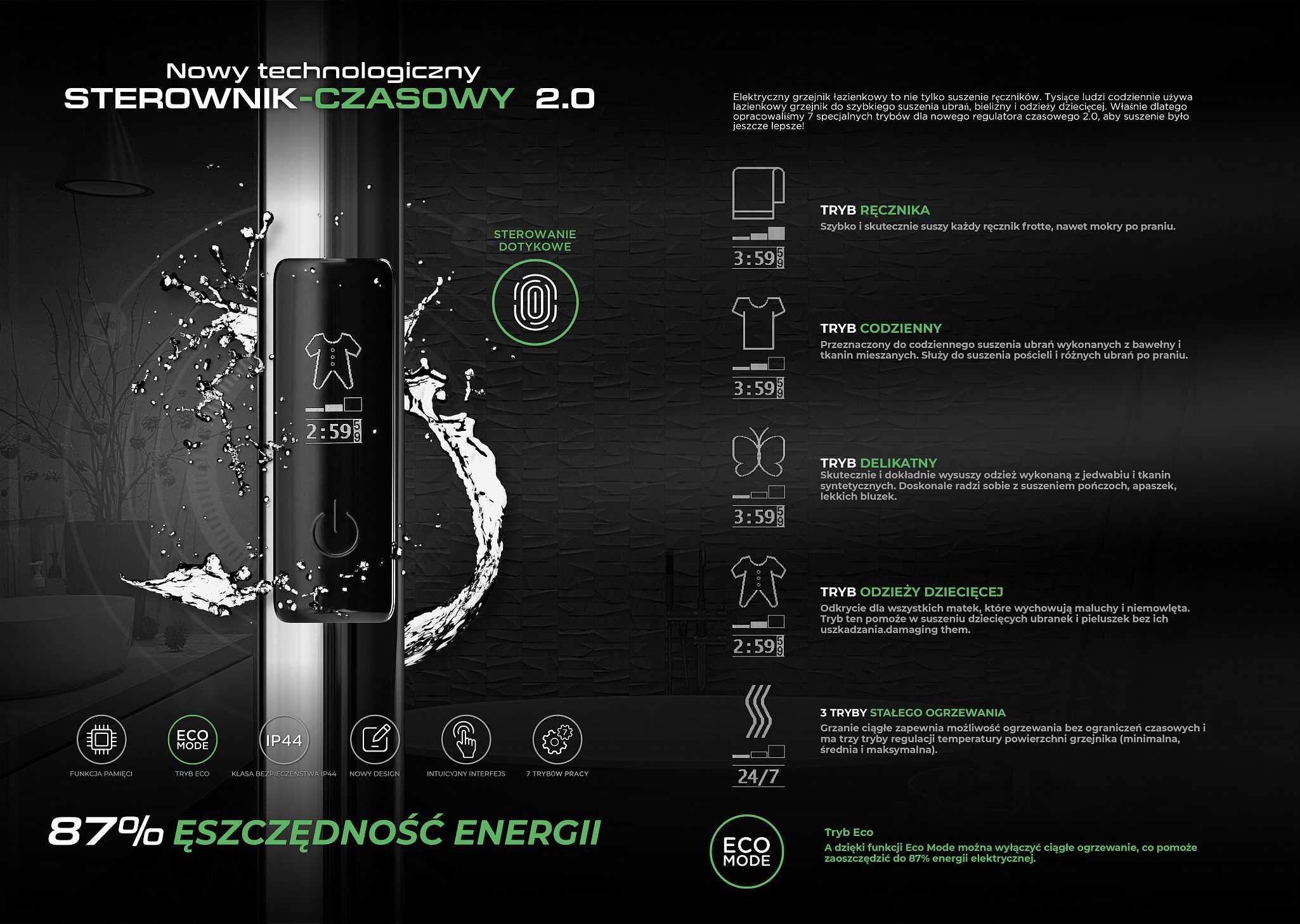 Grzejnik łazienkowy elektryczny ze stali nierdzewnej Urban 810x500mm