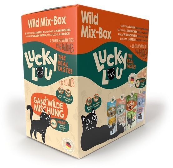 Karma dla kota bez zbóż, cukru i GMO - Lucky Lou DZICZYZNA MIX 6x125g