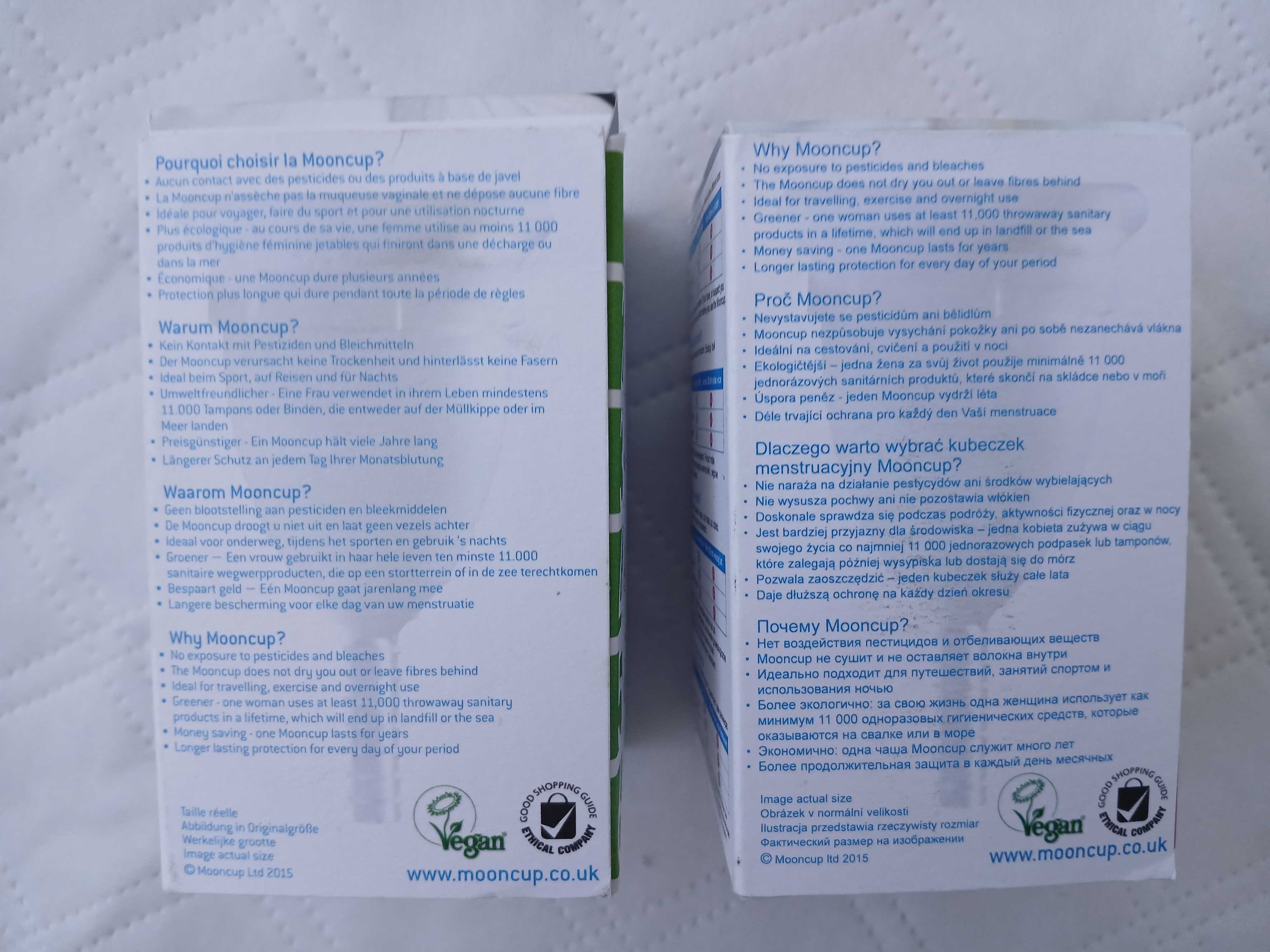 Kubeczki menstruacyjne w dwóch rozmiarach A i B Mooncup