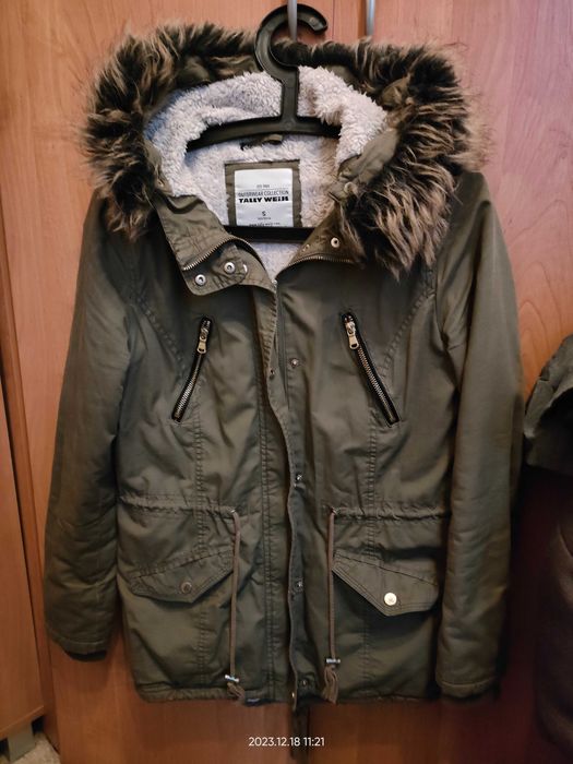 Taelly Weily_Kurtka zima_Parka/ Midi_Kaptur_Zieleń/ Khaki_S/ M_Okazja