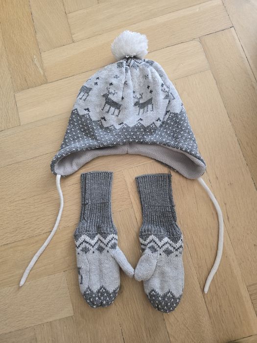 Zestaw czapka i rękawiczki HM 86/92 stan bdb