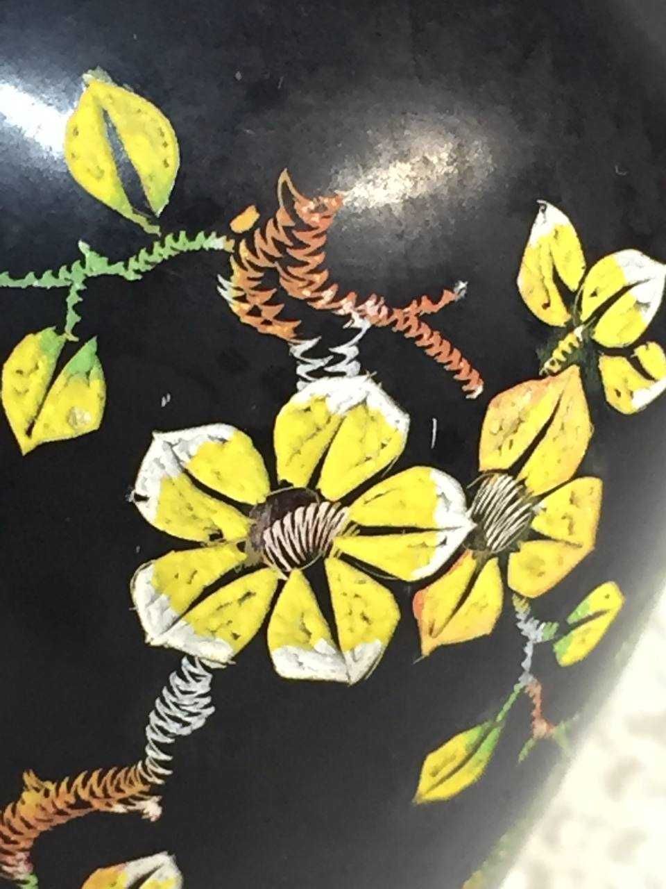 Ваза папье-маше лак 50-е ручная роспись резьба винтажная вазочка