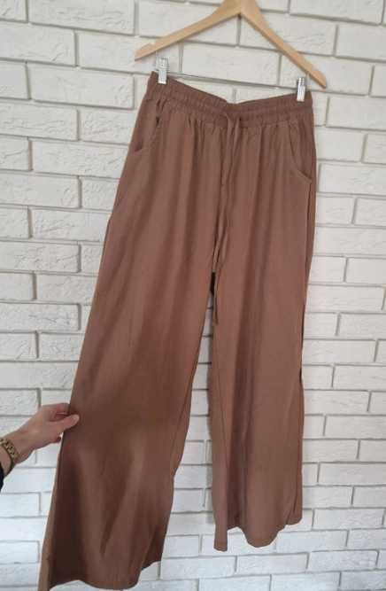 Brązowe bawełniane spodnie z szeroką nogawką  42 XL plus size 100%