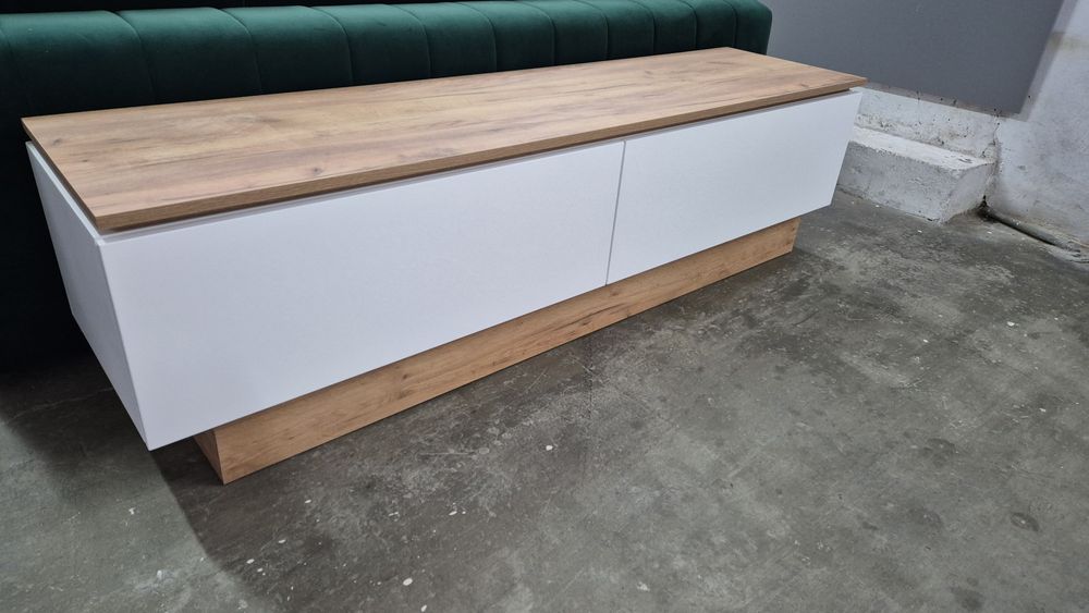 Movel Tv 2Gavetas Branco Mate e Melamina Carvalho