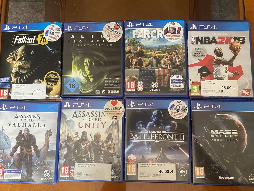 Gry PS4 8 szt stan bdb  valhalla unity NBA